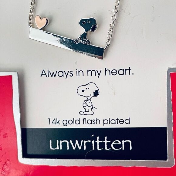 NWT Peanuts 14K Gold-Flash Plated Two-Tone Always In My Heart Pendant Necklace - Picture 10 of 11
